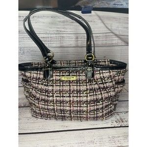 Coach Galaxy Tweed Tote Bag Shoulder Purse H1221-F20025 Black Pink & Tan